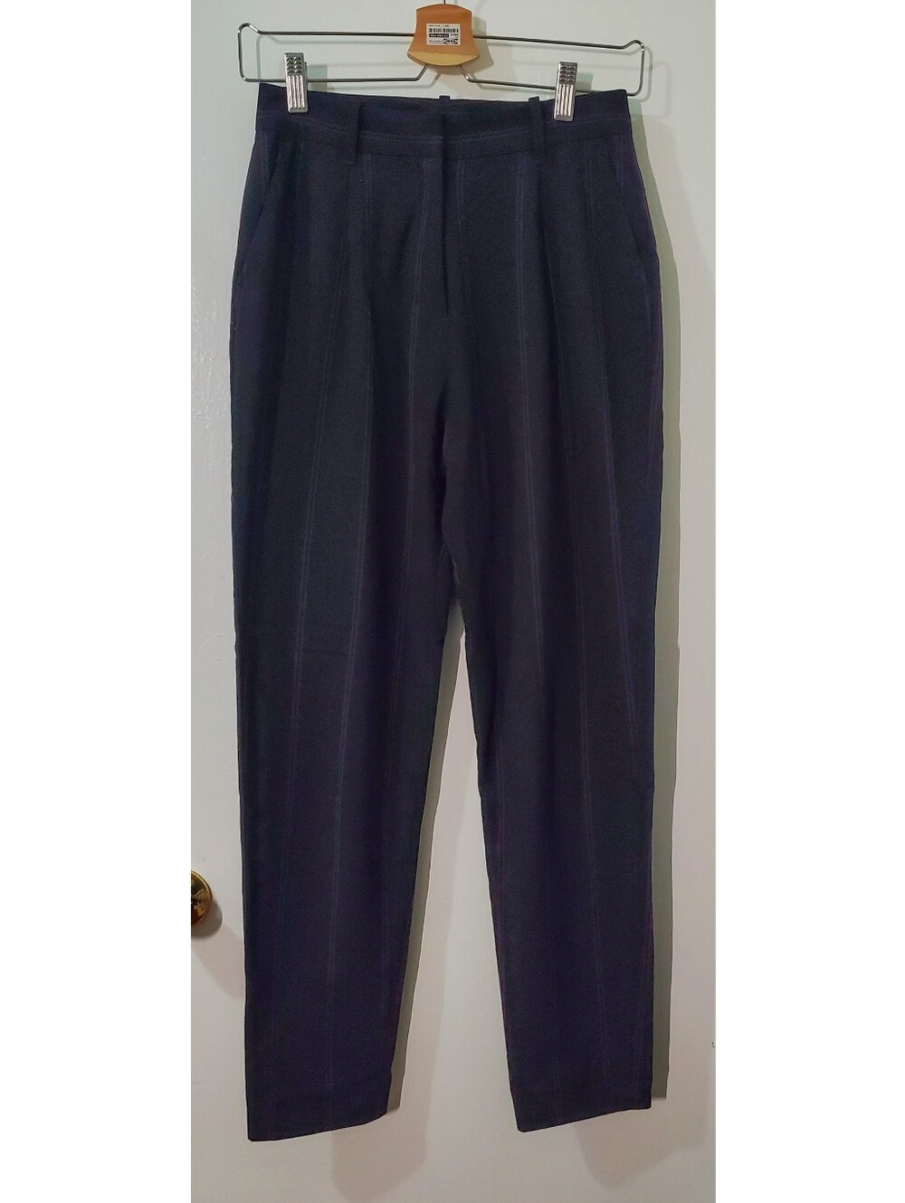 Woman's Black With Burgundy Stripes Tailored Dress Pants